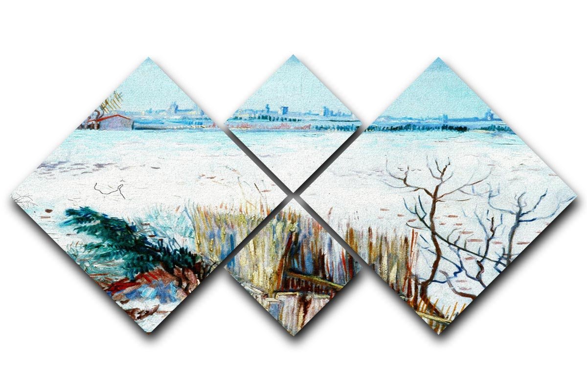 Snowy Landscape with Arles in the Background by Van Gogh 4 Square Multi Panel Canvas  - Canvas Art Rocks - 1