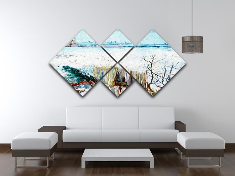 Snowy Landscape with Arles in the Background by Van Gogh 4 Square Multi Panel Canvas - Canvas Art Rocks - 3