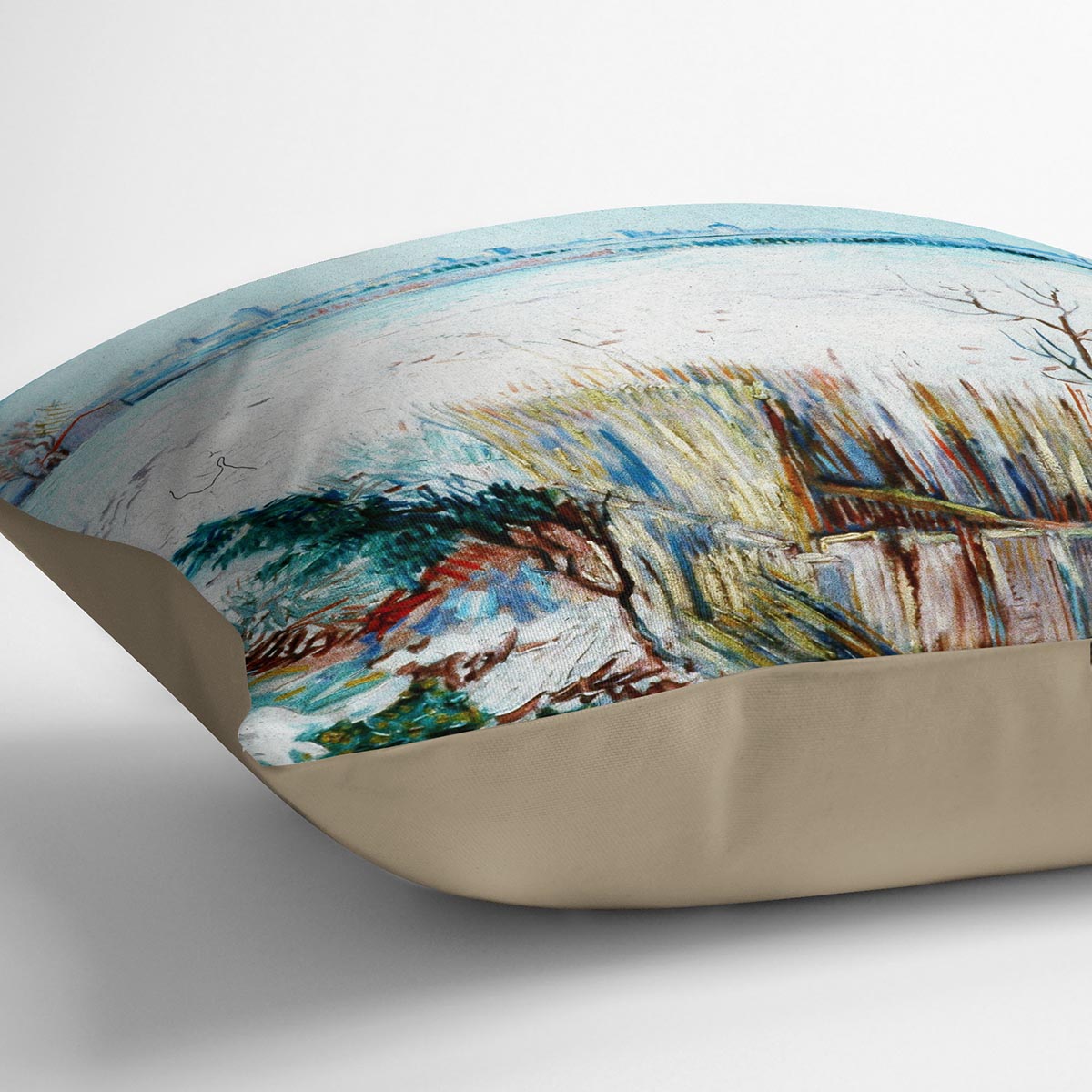 Snowy Landscape with Arles in the Background by Van Gogh Cushion