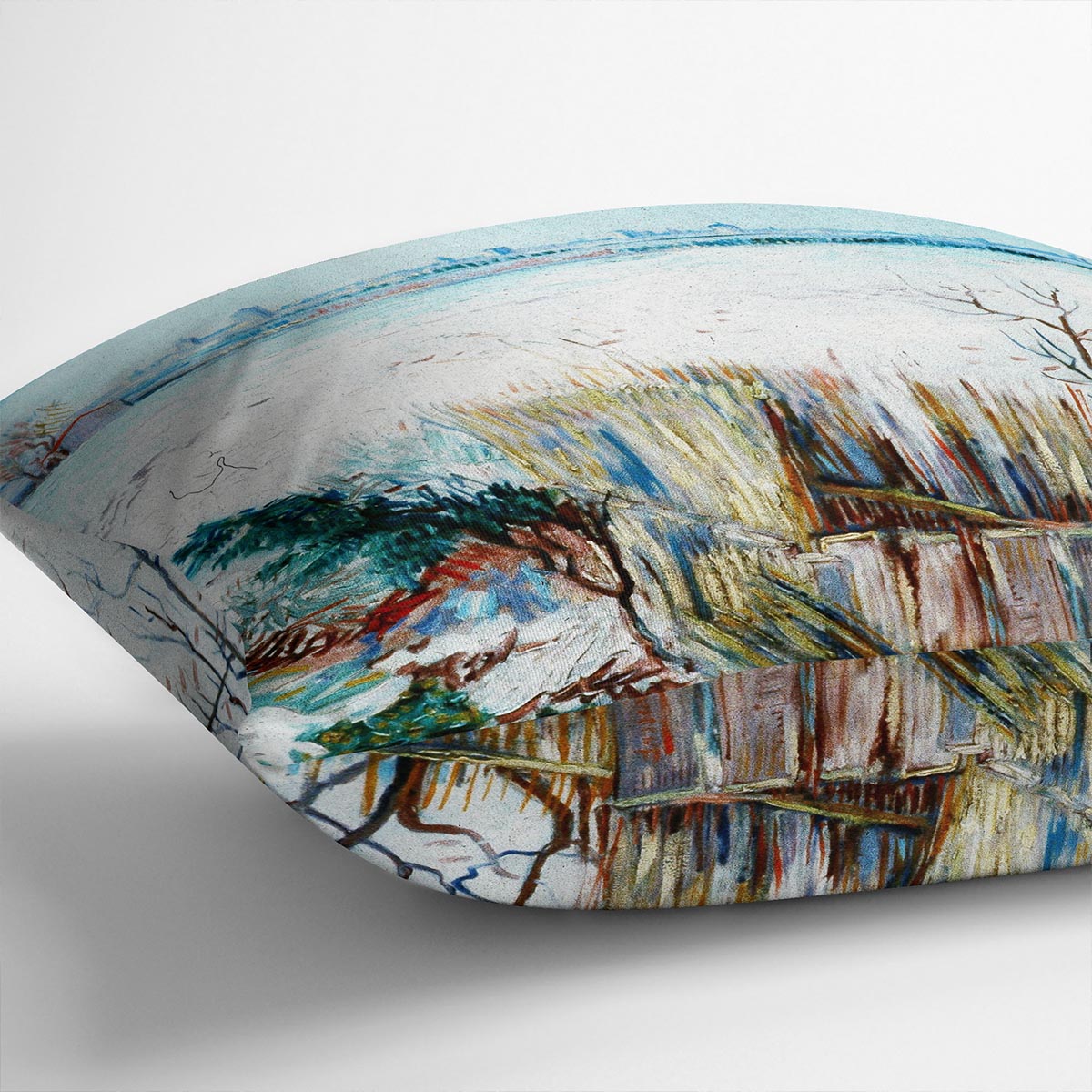 Snowy Landscape with Arles in the Background by Van Gogh Cushion