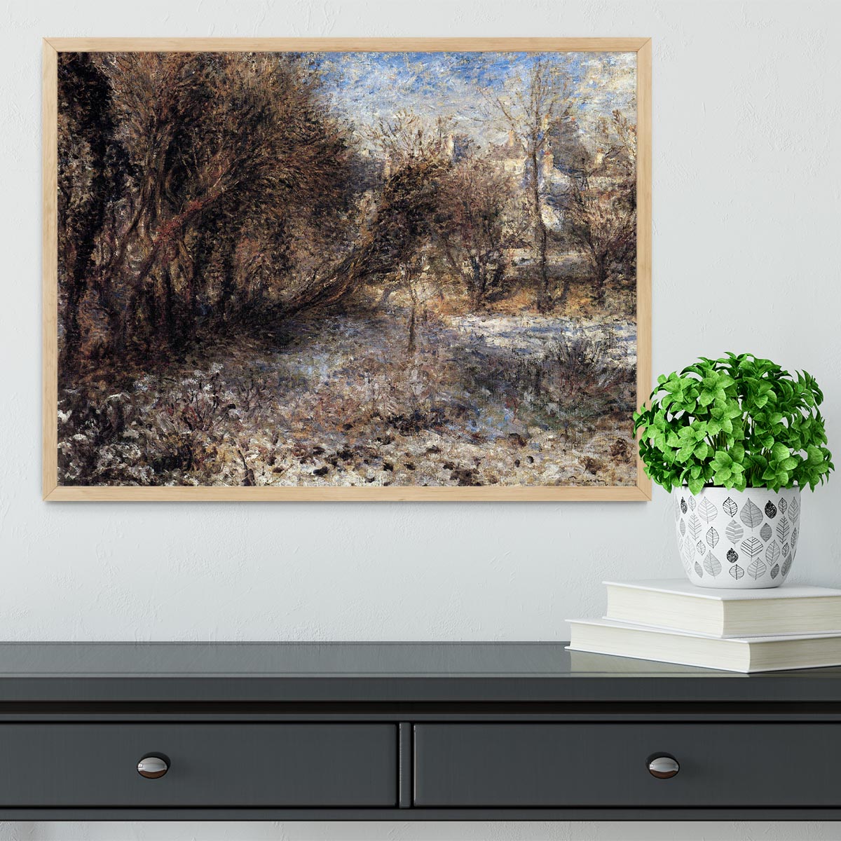 Snowy landscape by Renoir Framed Print - Canvas Art Rocks - 4