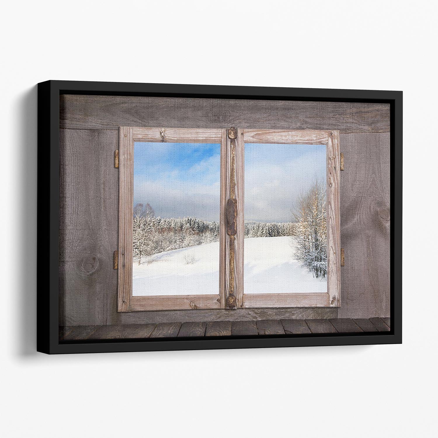 Snowy winter landscape in january Floating Framed Canvas - Canvas Art Rocks - 1