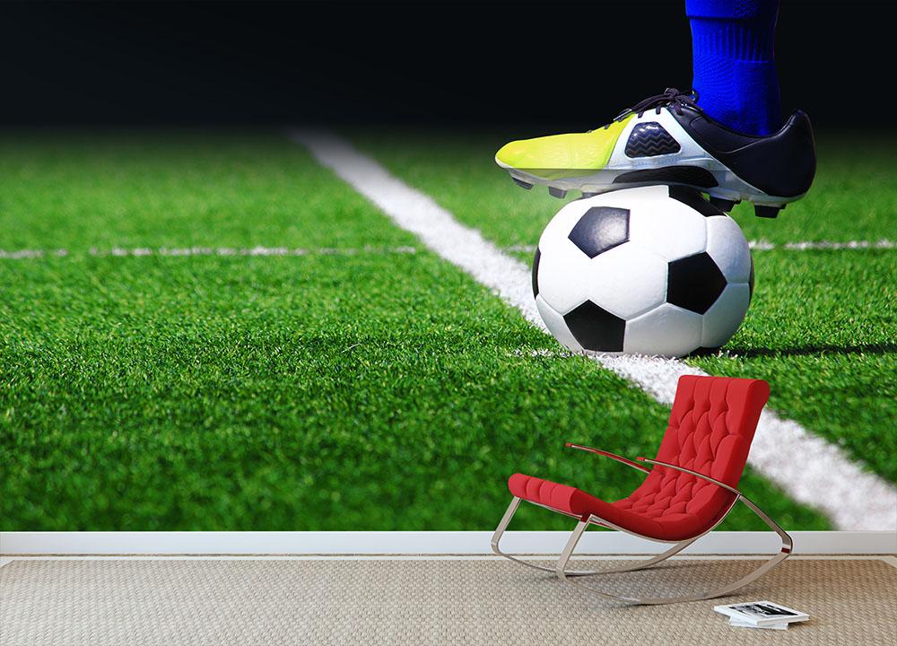 Soccer ball on field Wall Mural Wallpaper - Canvas Art Rocks - 2