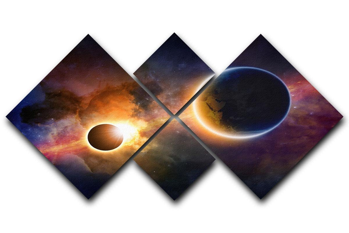 Solar Eclipse Nebula and Stars 4 Square Multi Panel Canvas  - Canvas Art Rocks - 1