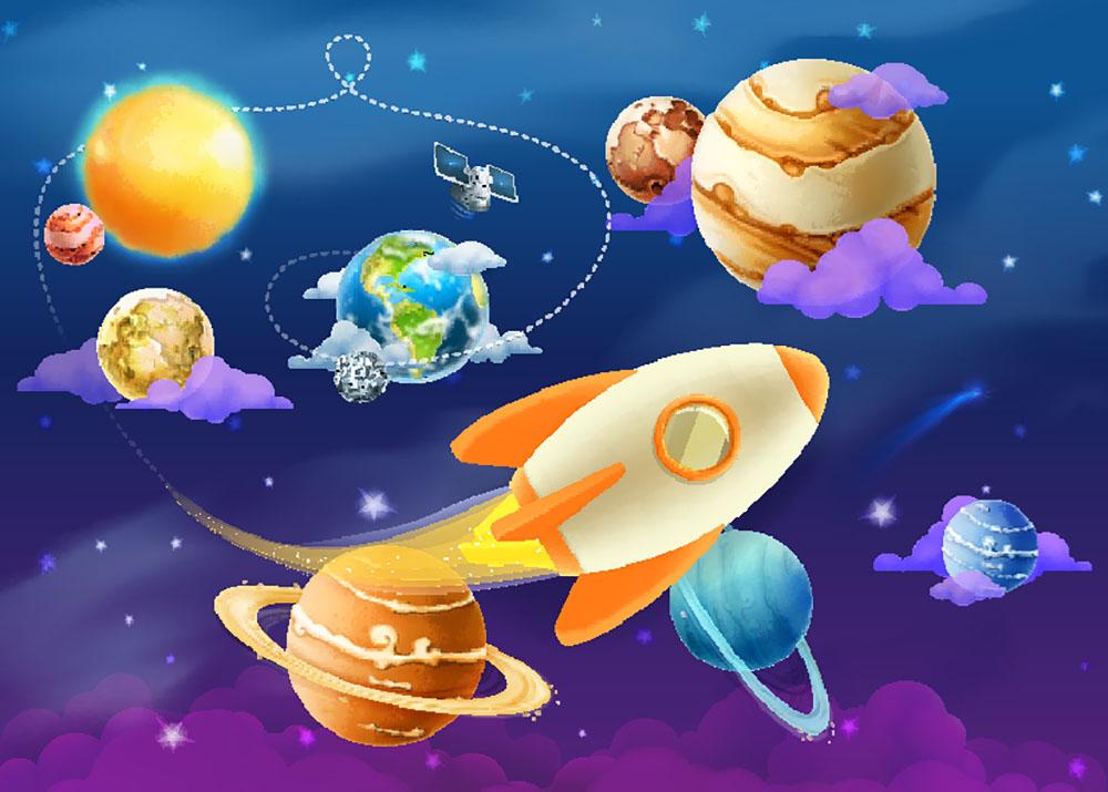 Solar system of planets Wall Mural Wallpaper - Canvas Art Rocks - 1