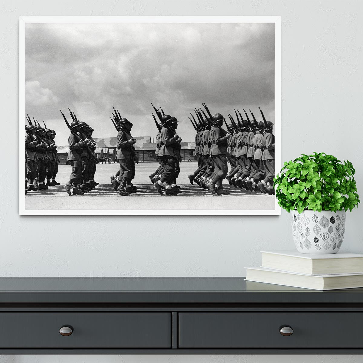 Soldiers marching in formation Framed Print - Canvas Art Rocks -6