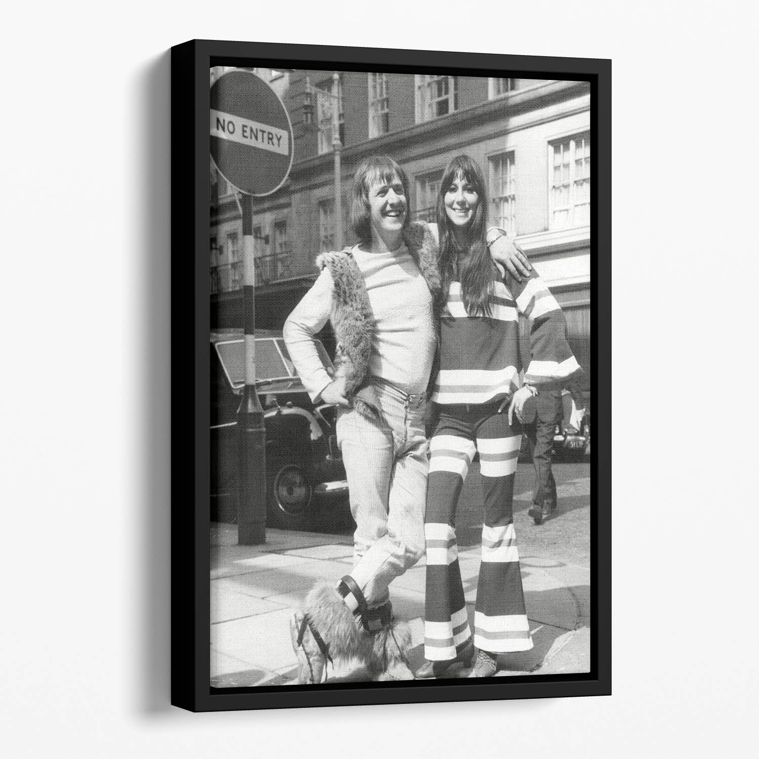 Sonny and Cher street life Floating Framed Canvas