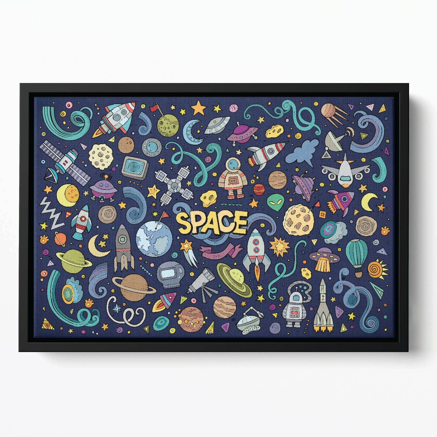 Space Doodles Floating Framed Canvas