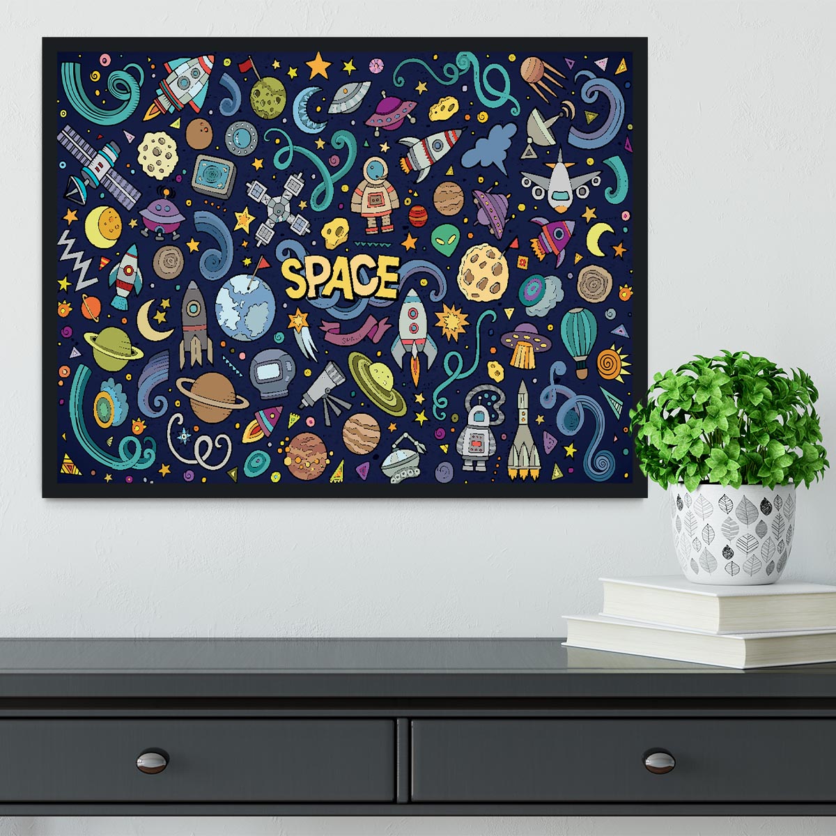 Space Doodles Framed Print - Canvas Art Rocks - 2