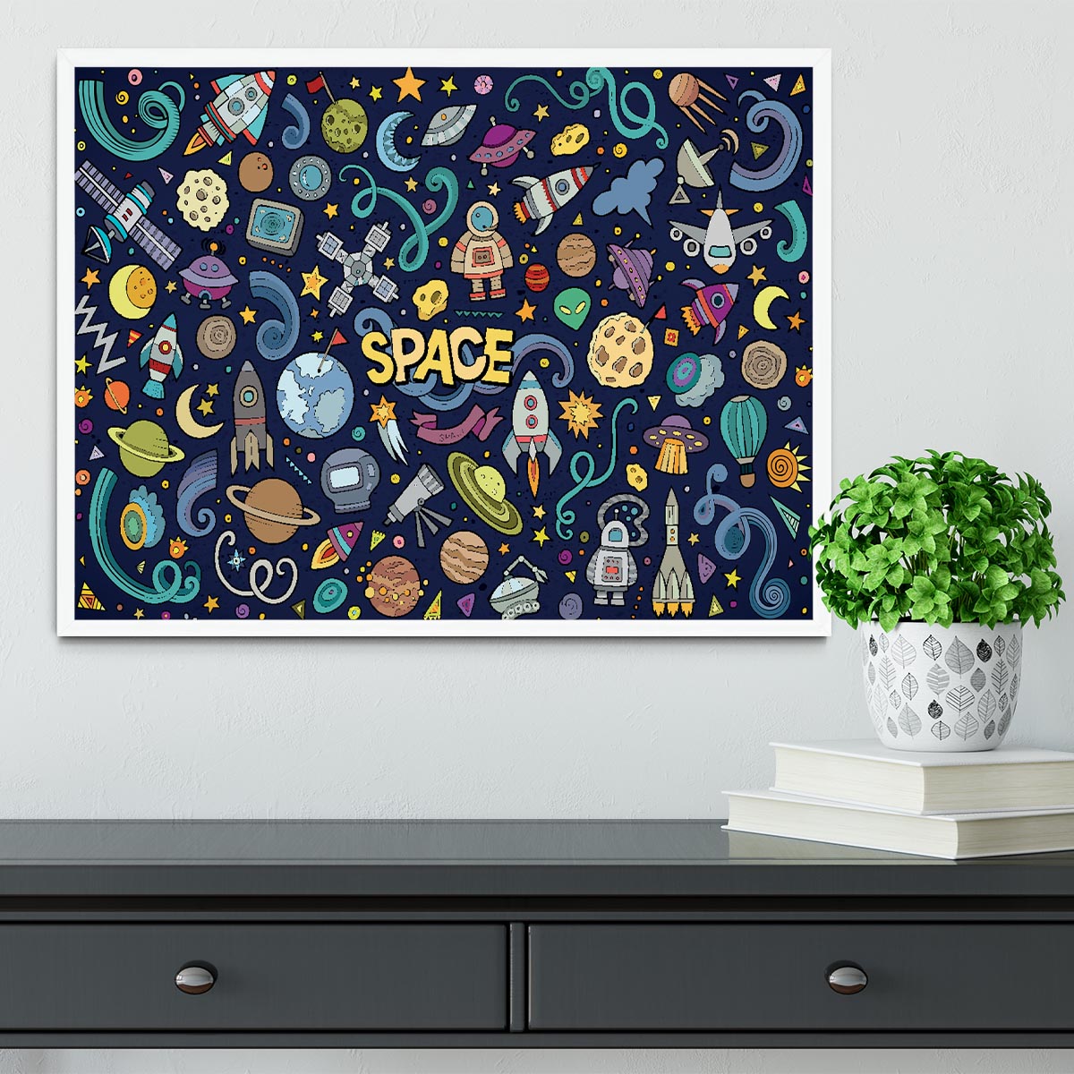 Space Doodles Framed Print - Canvas Art Rocks -6