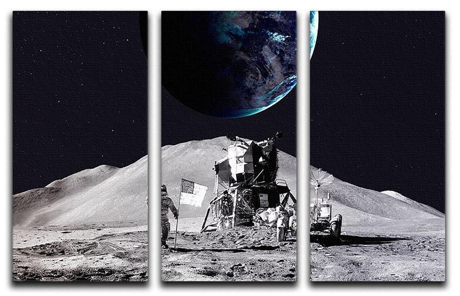 Space Man On The Moon 3 Split Panel Canvas Print - Canvas Art Rocks - 1