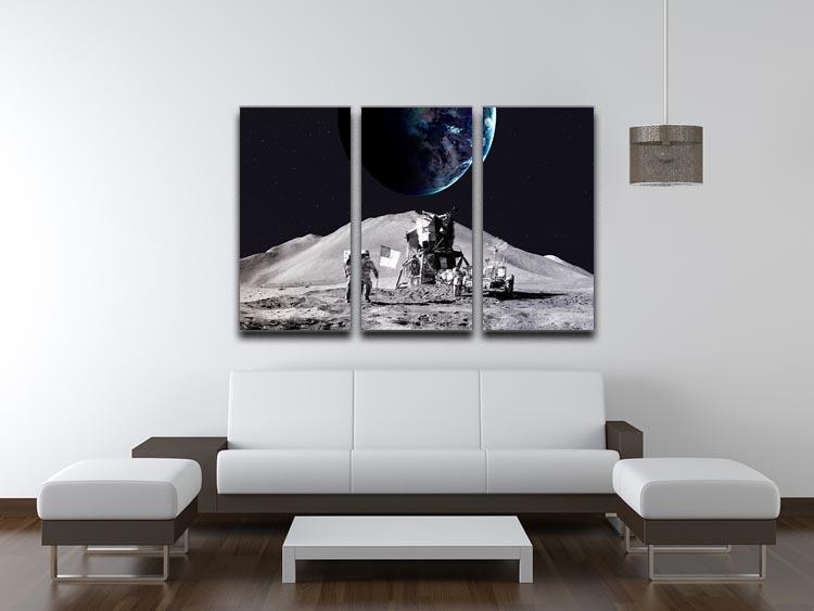Space Man On The Moon 3 Split Panel Canvas Print - Canvas Art Rocks - 3