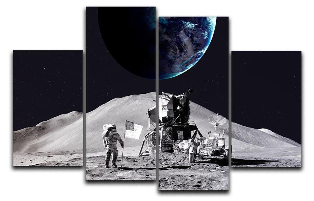 Space Man On The Moon 4 Split Panel Canvas  - Canvas Art Rocks - 1