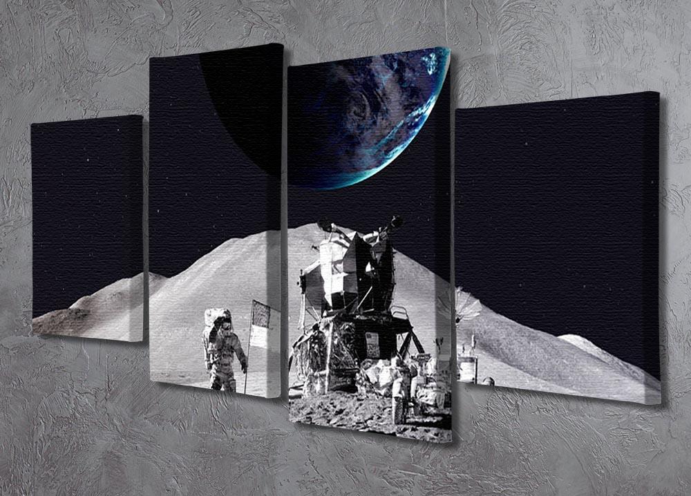 Space Man On The Moon 4 Split Panel Canvas - Canvas Art Rocks - 2