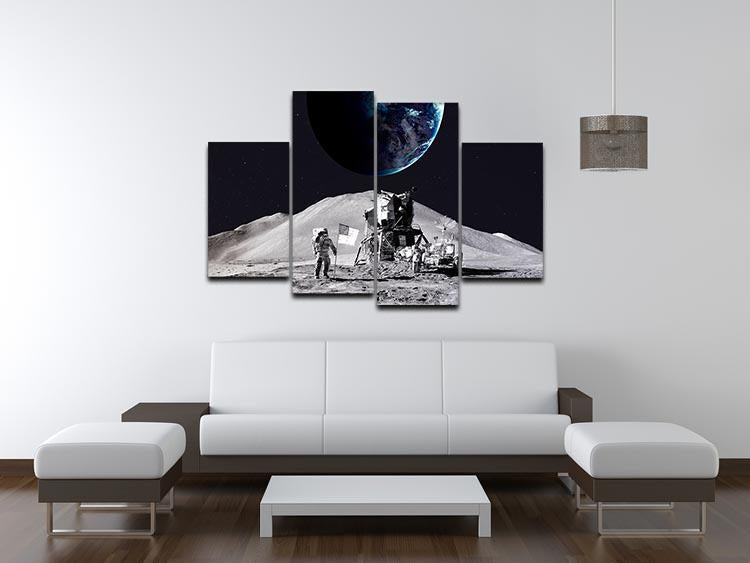 Space Man On The Moon 4 Split Panel Canvas - Canvas Art Rocks - 3