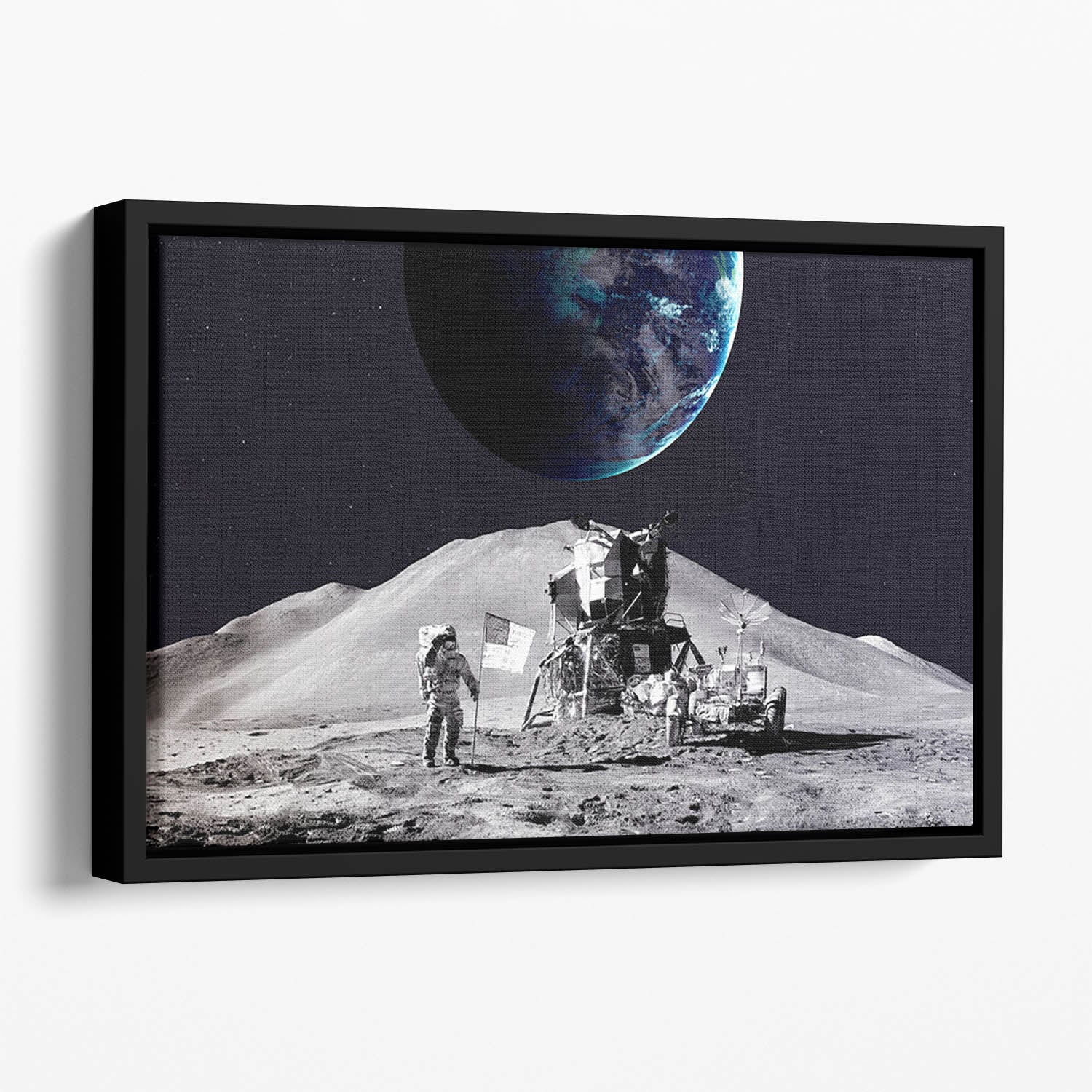 Space Man On The Moon Floating Framed Canvas