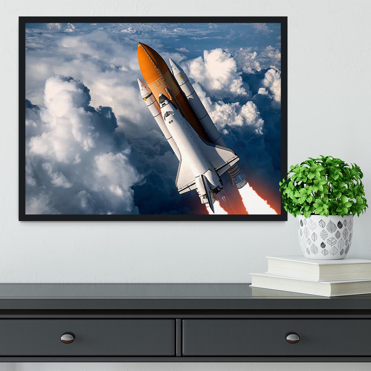 Space Shuttle Launch In The Clouds Framed Print - Canvas Art Rocks - 2