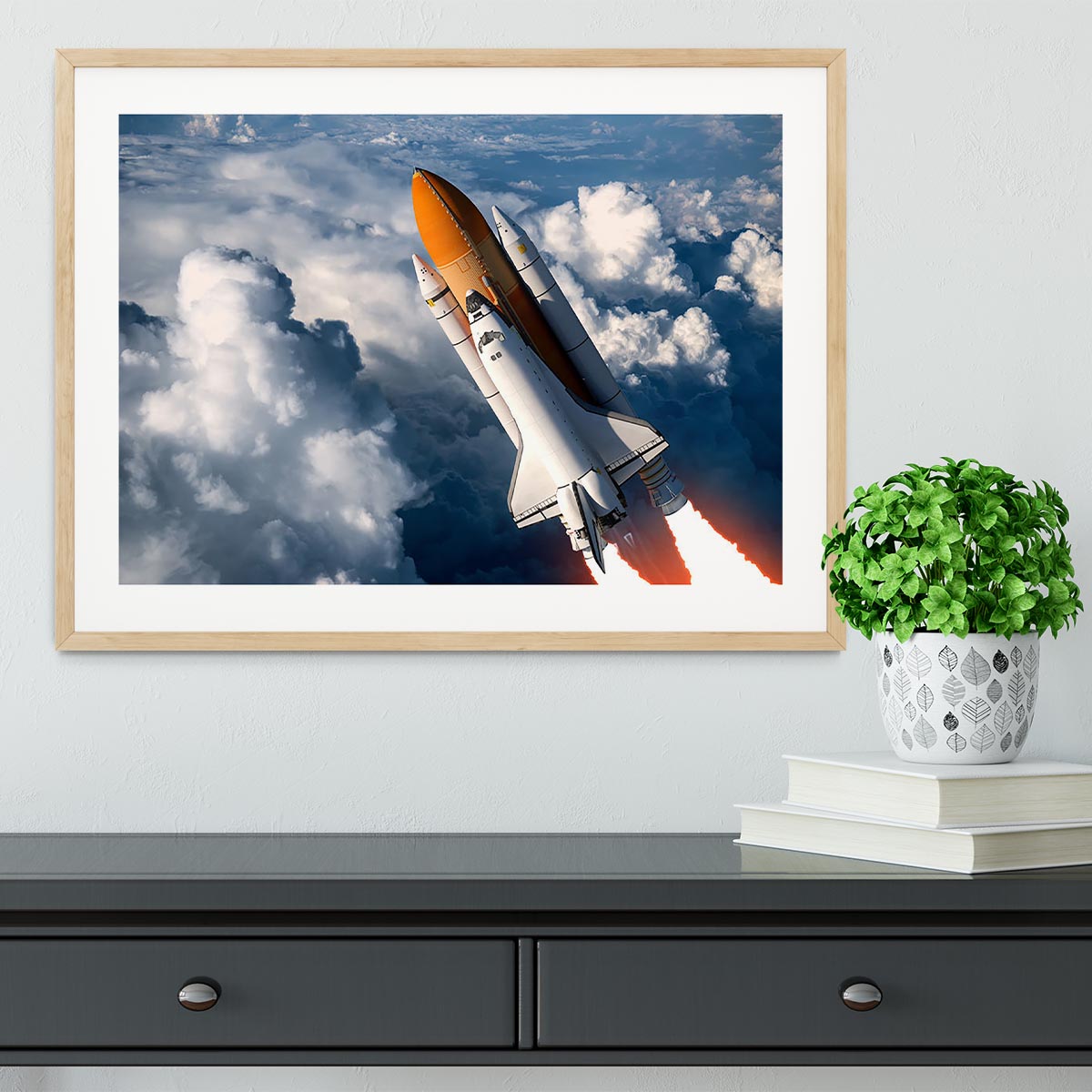Space Shuttle Launch In The Clouds Framed Print - Canvas Art Rocks - 3