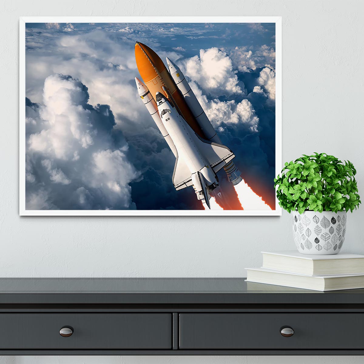 Space Shuttle Launch In The Clouds Framed Print - Canvas Art Rocks -6