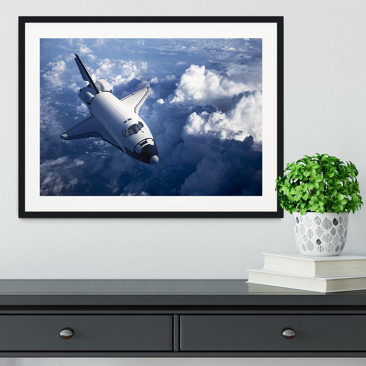 Space Shuttle in the Clouds Framed Print - Canvas Art Rocks - 1