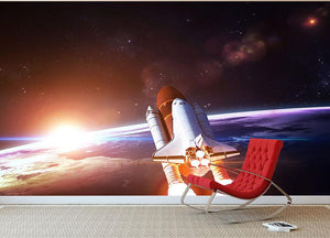 Space Shuttle over the Earth Wall Mural Wallpaper - Canvas Art Rocks - 2
