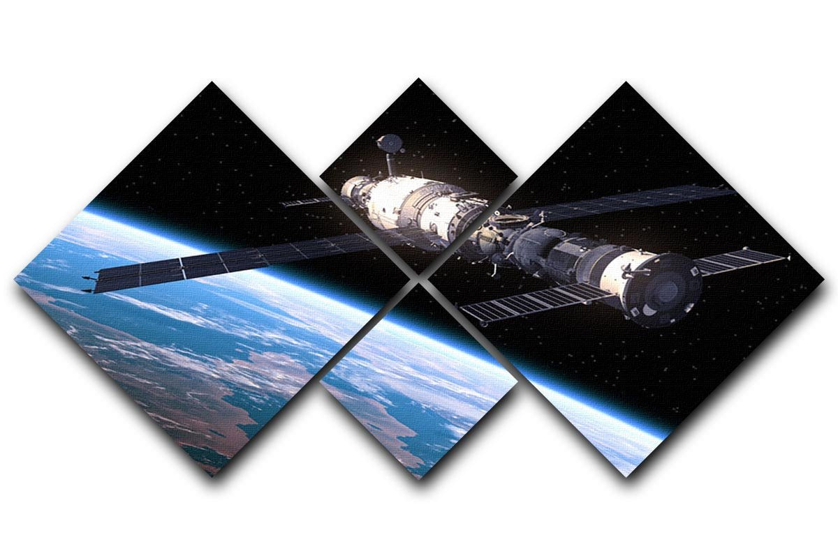 Space Station In Space 4 Square Multi Panel Canvas  - Canvas Art Rocks - 1