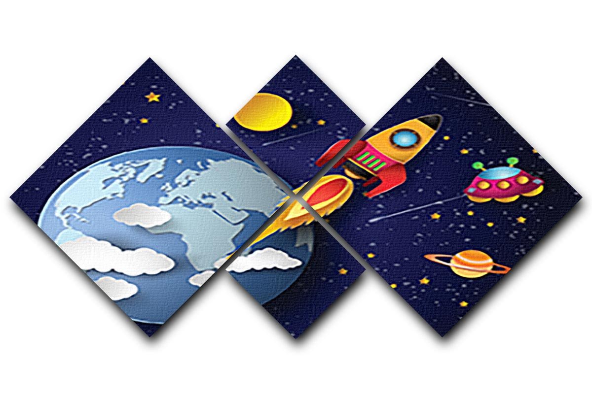 Space rocket launch and galaxy 4 Square Multi Panel Canvas  - Canvas Art Rocks - 1