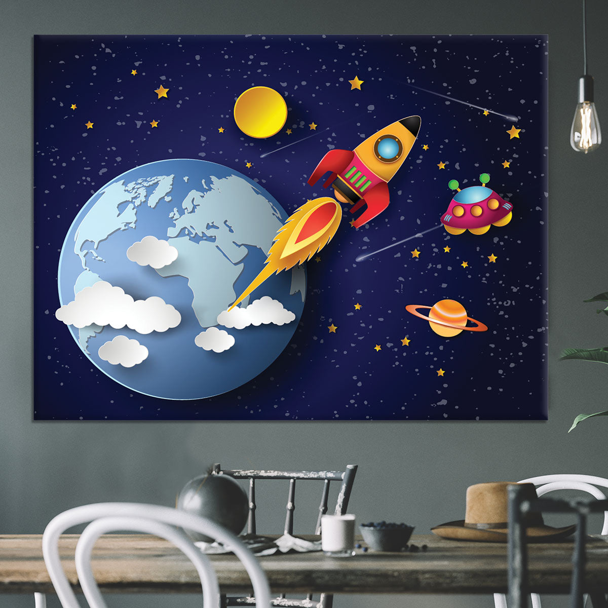 Space rocket launch and galaxy Canvas Print or Poster - Canvas Art Rocks - 3
