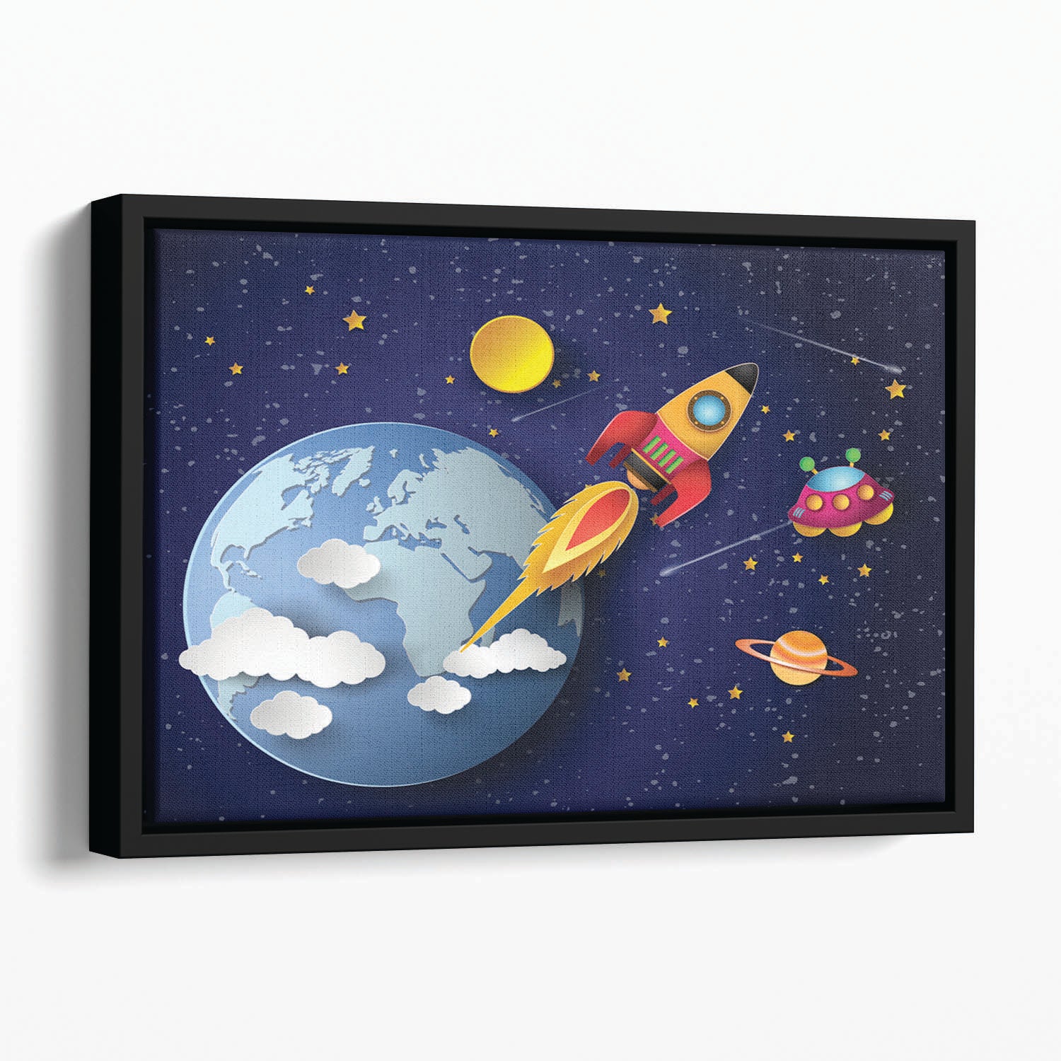 Space rocket launch and galaxy Floating Framed Canvas