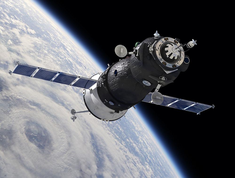 Spaceship Soyuz TMA at the Earth orbit Wall Mural Wallpaper - Canvas Art Rocks - 1
