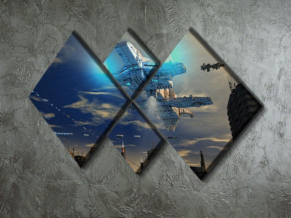 Spaceship UFO and City 4 Square Multi Panel Canvas - Canvas Art Rocks - 2