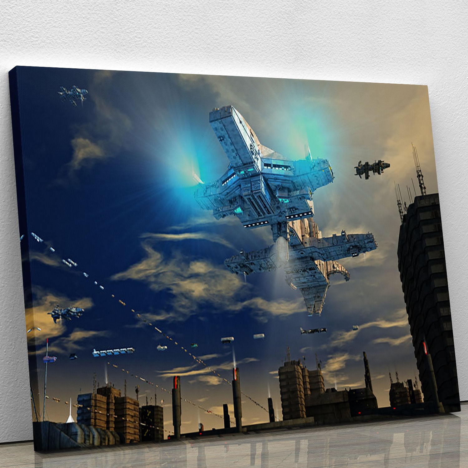 Spaceship UFO and City Canvas Print or Poster - Canvas Art Rocks - 1