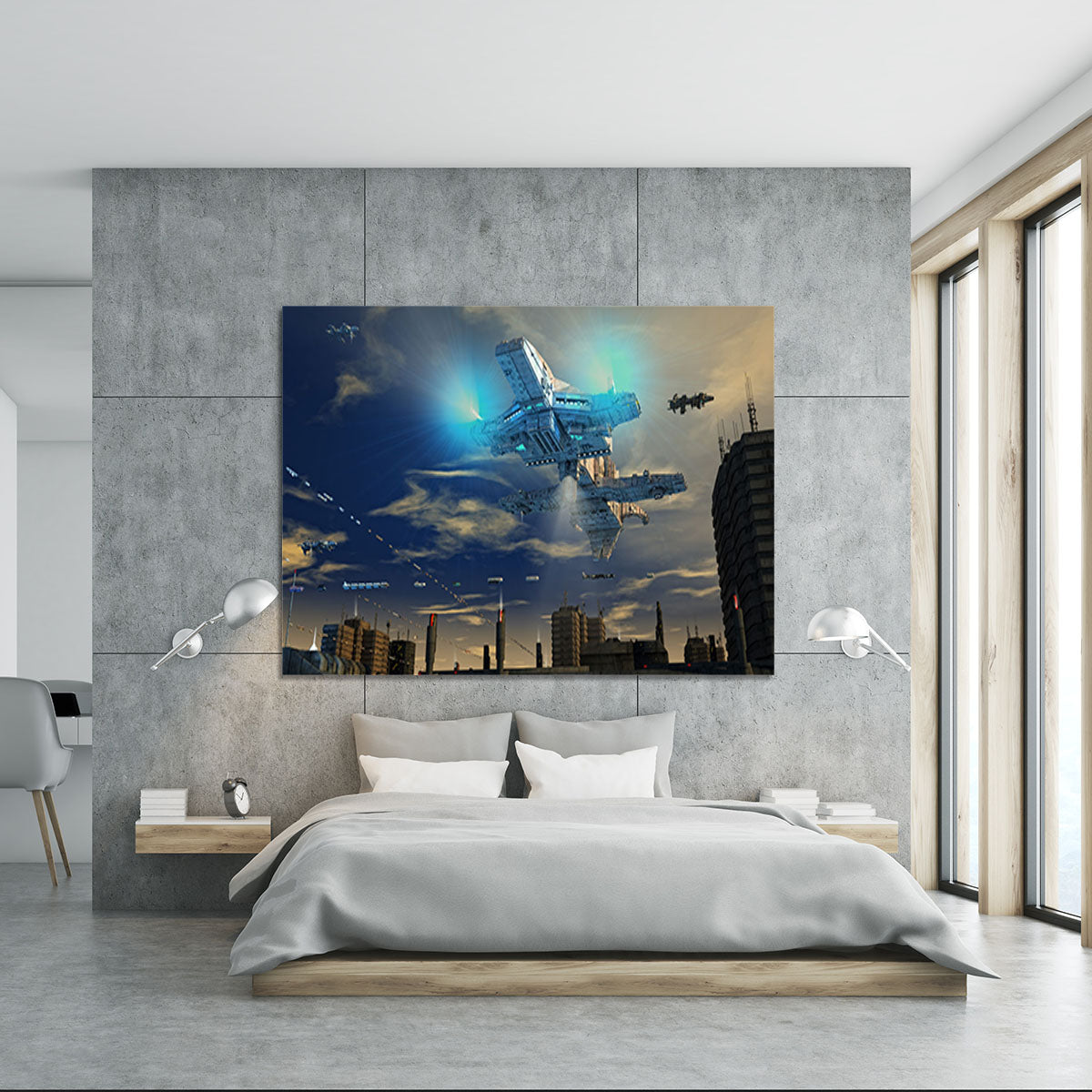 Spaceship UFO and City Canvas Print or Poster - Canvas Art Rocks - 5