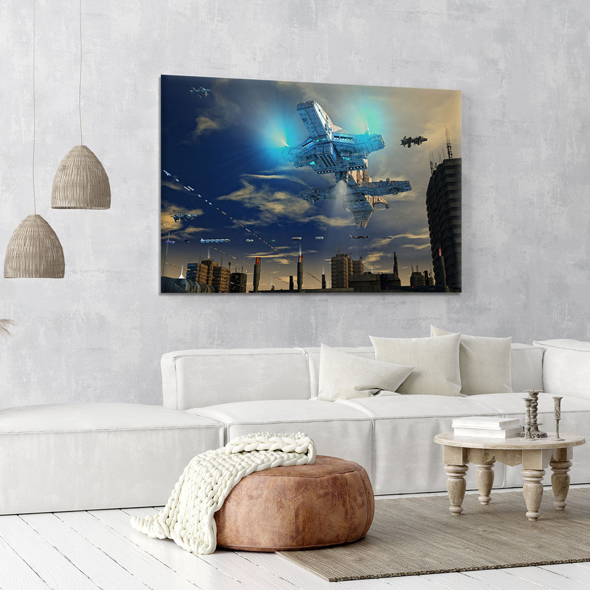 Spaceship UFO and City Canvas Print or Poster - Canvas Art Rocks - 6