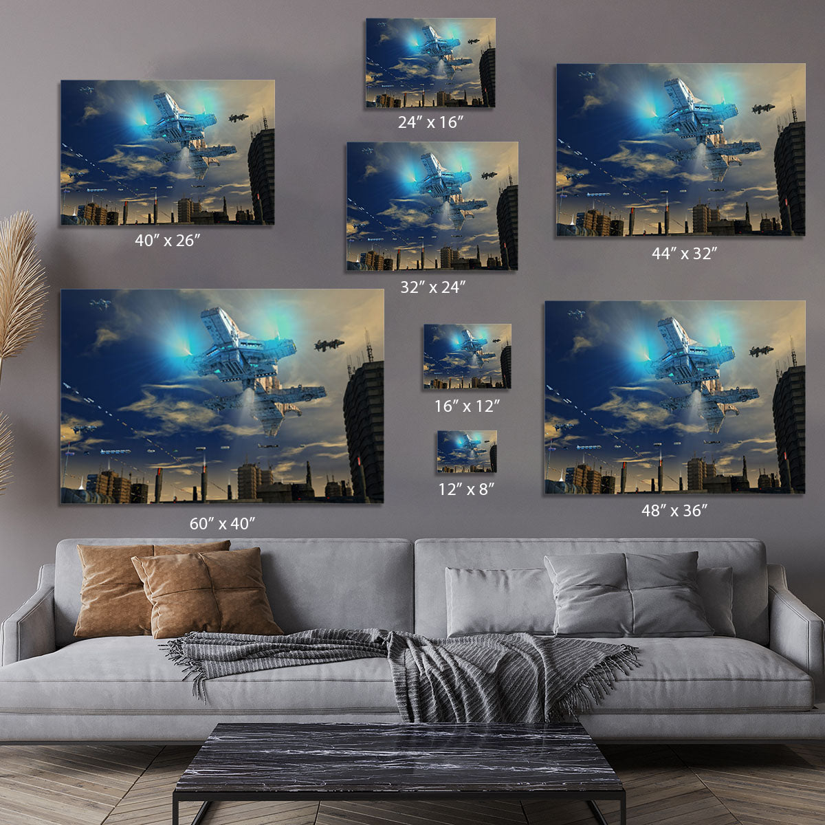 Spaceship UFO and City Canvas Print or Poster - Canvas Art Rocks - 7