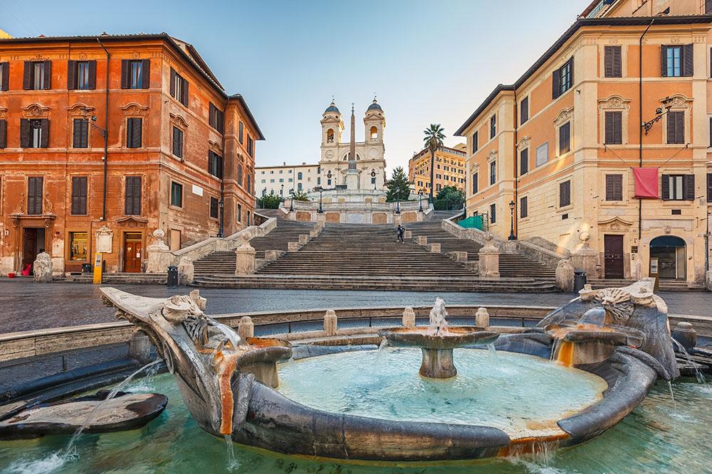 Spanish Steps at morning Wall Mural Wallpaper - Canvas Art Rocks - 1