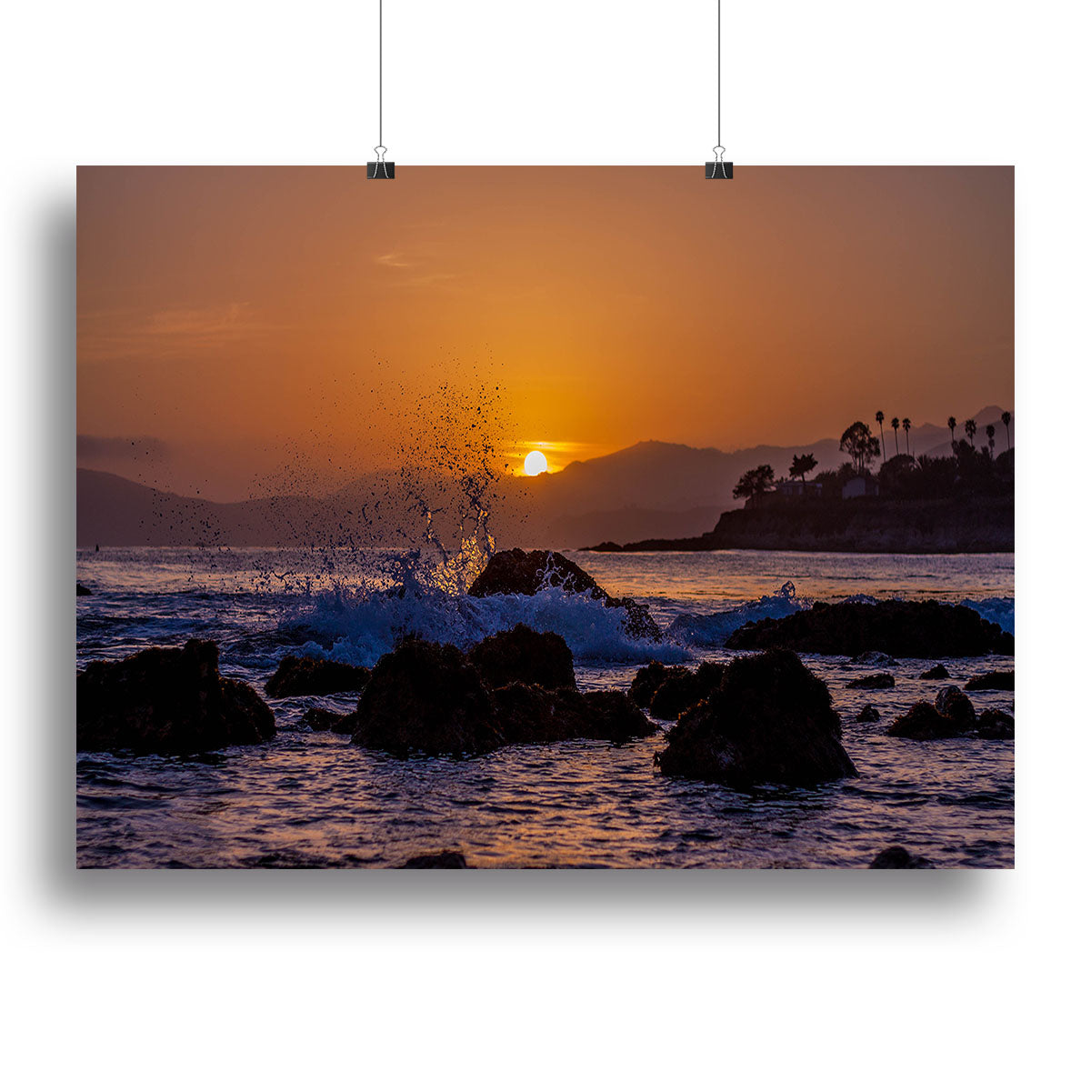 Splashing Rocks Beach Sunset Canvas Print or Poster - Canvas Art Rocks - 2