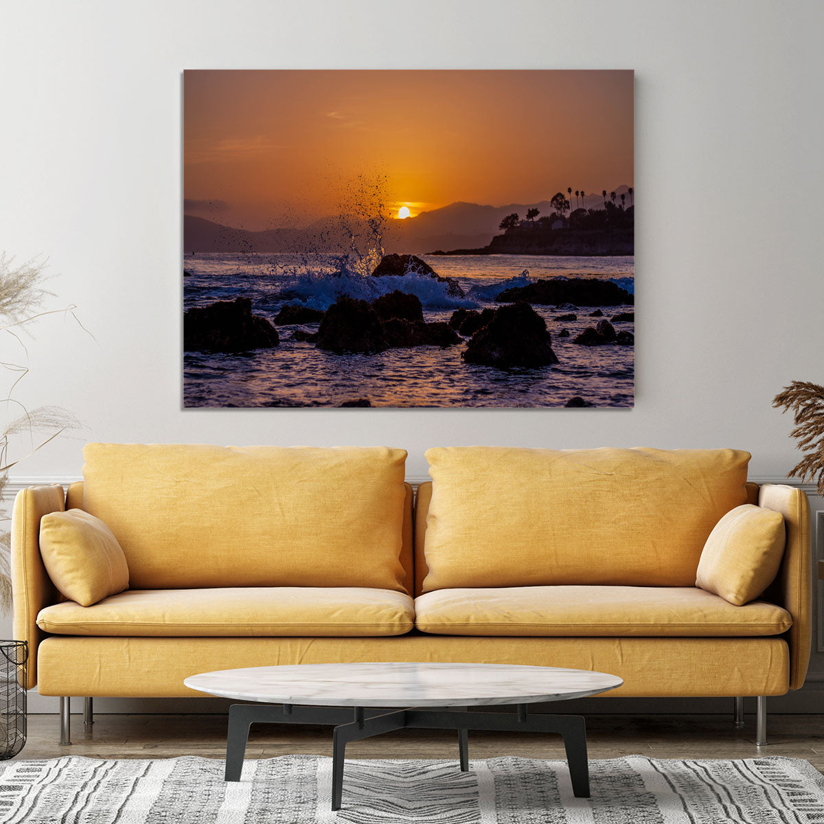 Splashing Rocks Beach Sunset Canvas Print or Poster - Canvas Art Rocks - 4