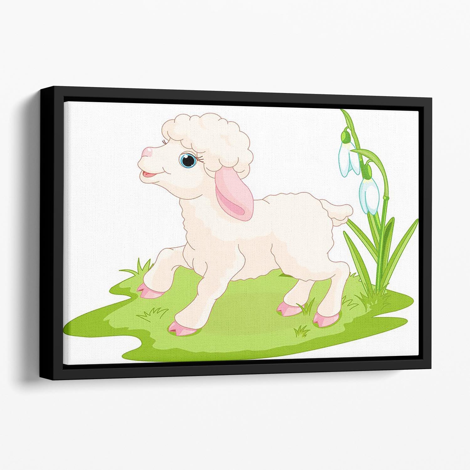 Spring background with Easter lamb and flowers Floating Framed Canvas - Canvas Art Rocks - 1