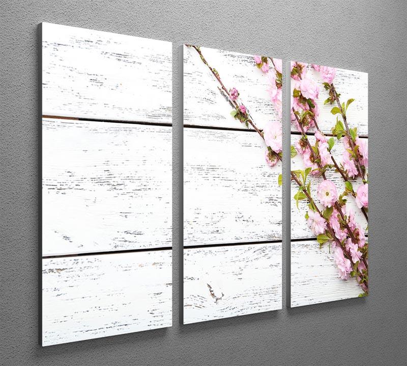 Spring flowering branch on white wooden 3 Split Panel Canvas Print - Canvas Art Rocks - 2