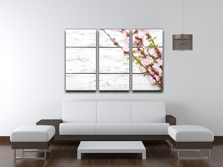 Spring flowering branch on white wooden 3 Split Panel Canvas Print - Canvas Art Rocks - 3