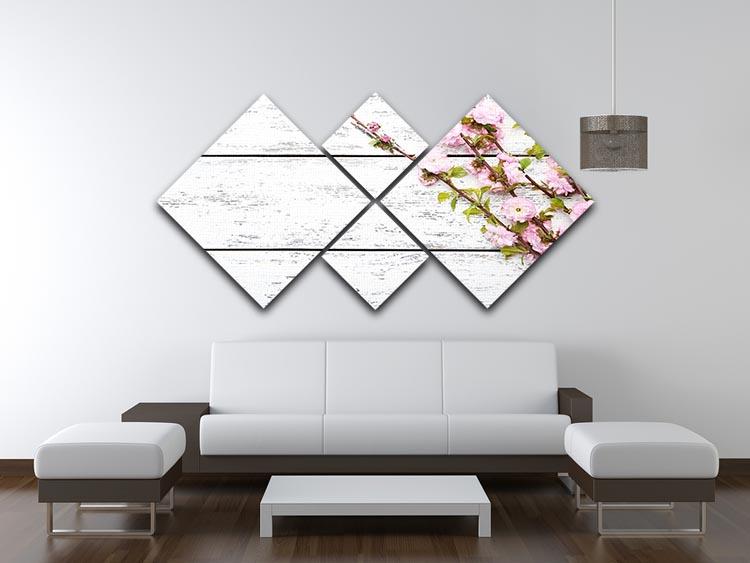Spring flowering branch on white wooden 4 Square Multi Panel Canvas  - Canvas Art Rocks - 3