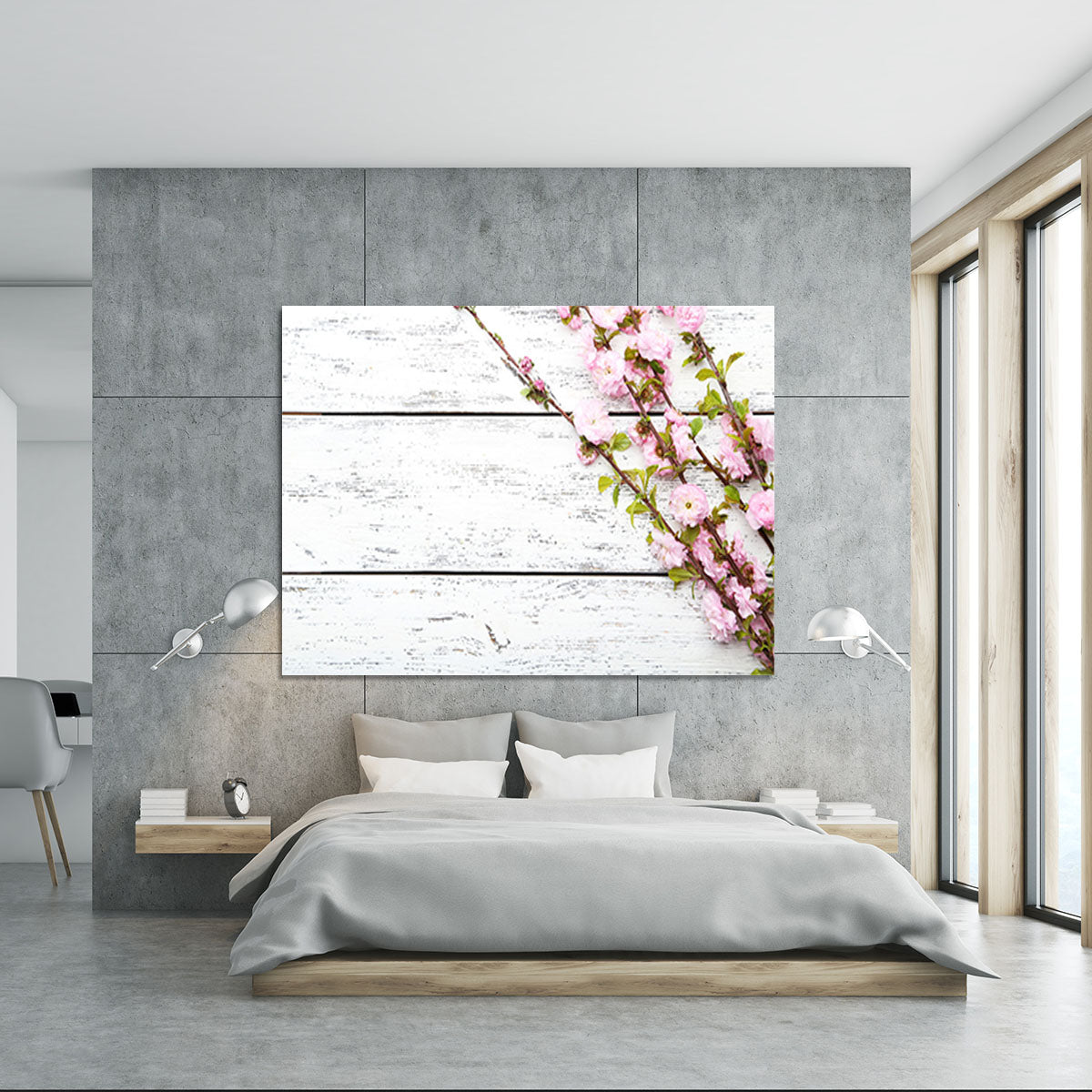 Spring flowering branch on white wooden Canvas Print or Poster - Canvas Art Rocks - 5