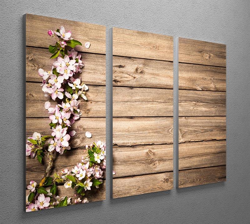 Spring flowering branch on wooden background 3 Split Panel Canvas Print - Canvas Art Rocks - 2