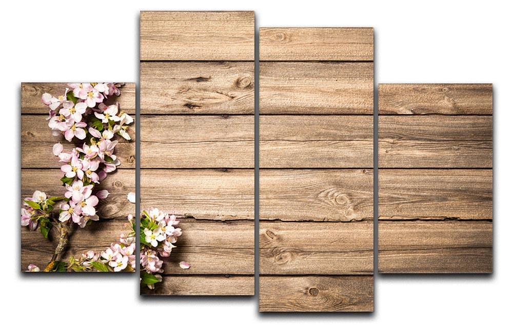 Spring flowering branch on wooden background 4 Split Panel Canvas  - Canvas Art Rocks - 1