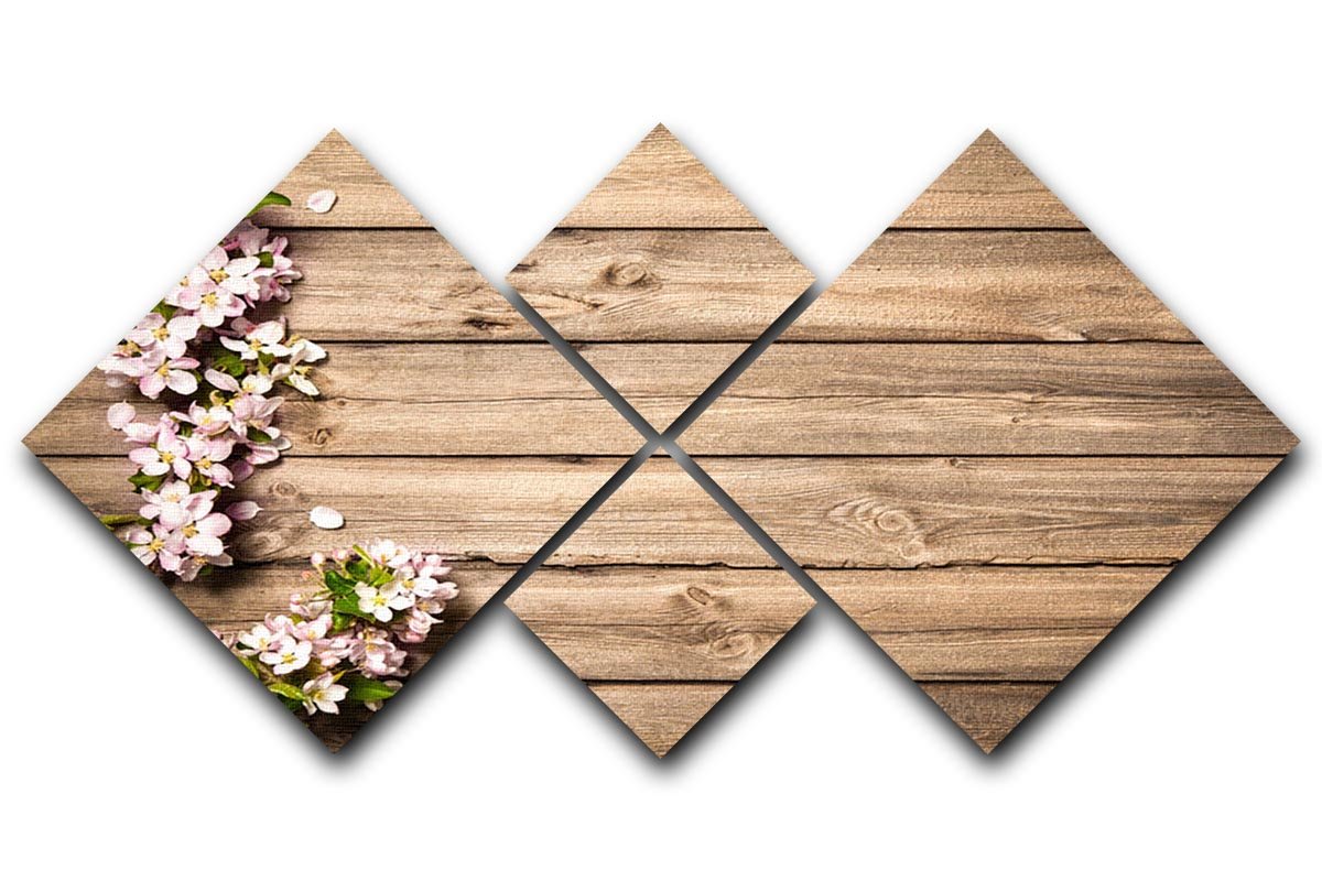 Spring flowering branch on wooden background 4 Square Multi Panel Canvas  - Canvas Art Rocks - 1