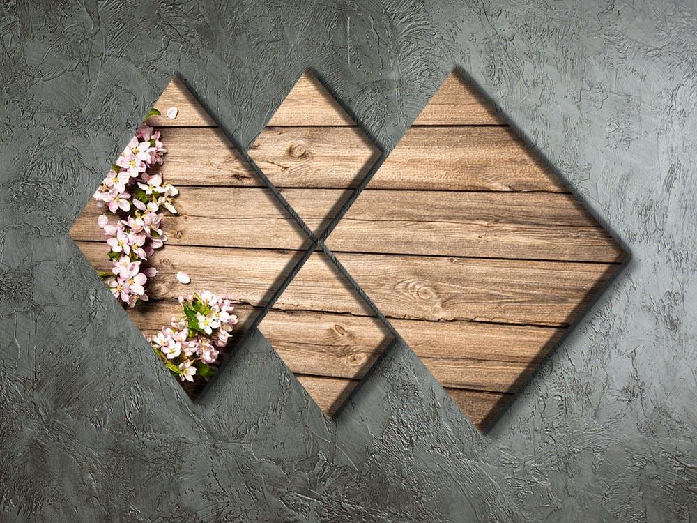 Spring flowering branch on wooden background 4 Square Multi Panel Canvas  - Canvas Art Rocks - 2