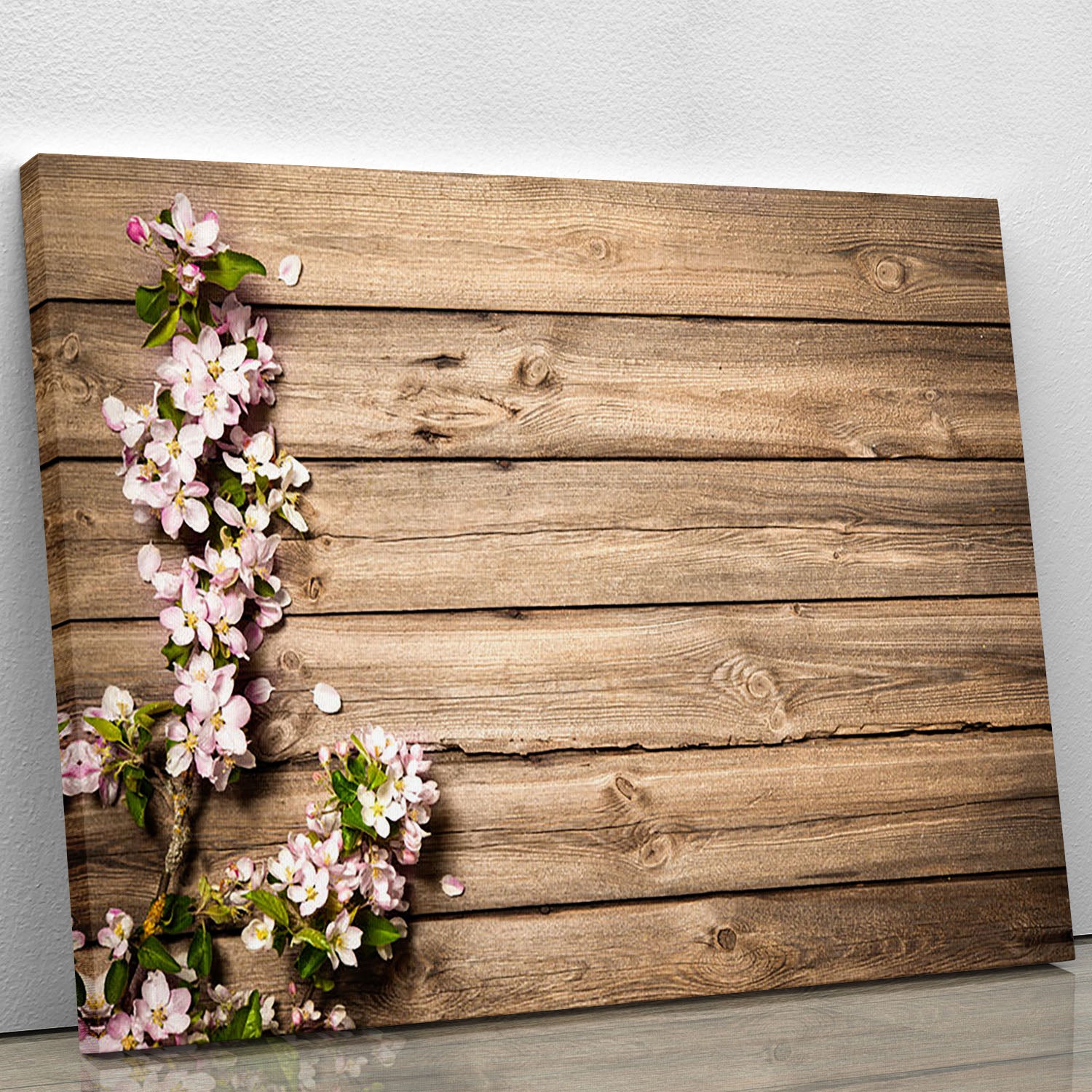 Spring flowering branch on wooden background Canvas Print or Poster - Canvas Art Rocks - 1