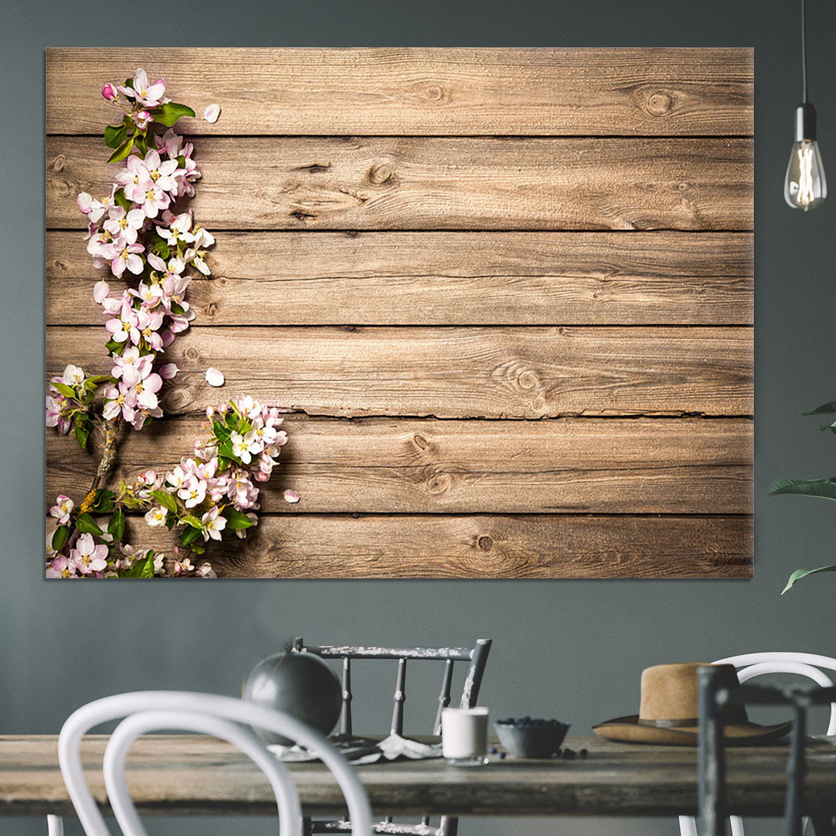 Spring flowering branch on wooden background Canvas Print or Poster - Canvas Art Rocks - 3