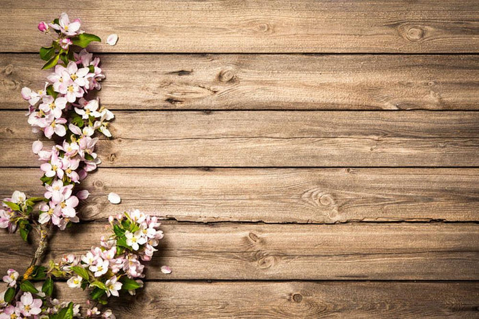 Spring flowering branch on wooden background Wall Mural Wallpaper
